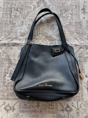 Marc Jacobs Editor Black Pebbled Leather Shoulder Hobo Tote